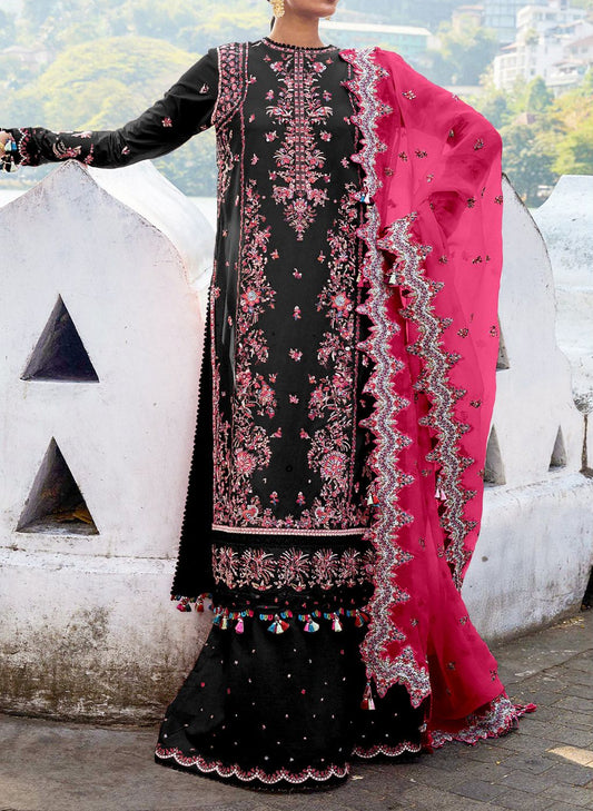 Embroidered lawn unstitch formal dress for women by Hussain