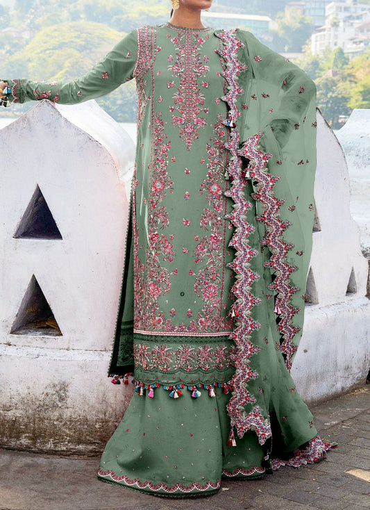 Embroidered lawn unstitch formal dress for women by Hussain